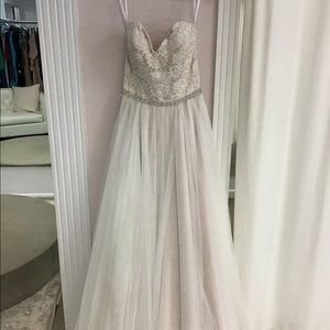 nude/ivory/silver A-line wedding gown